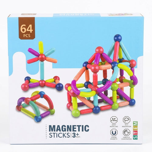Magnetic Building Sticks & Balls – 64 Pieces