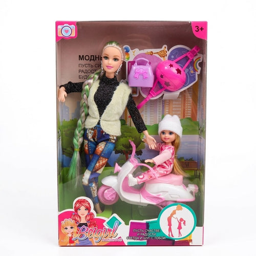 Fashion Doll & Baby Motorcycle Playset with Hair Accessories