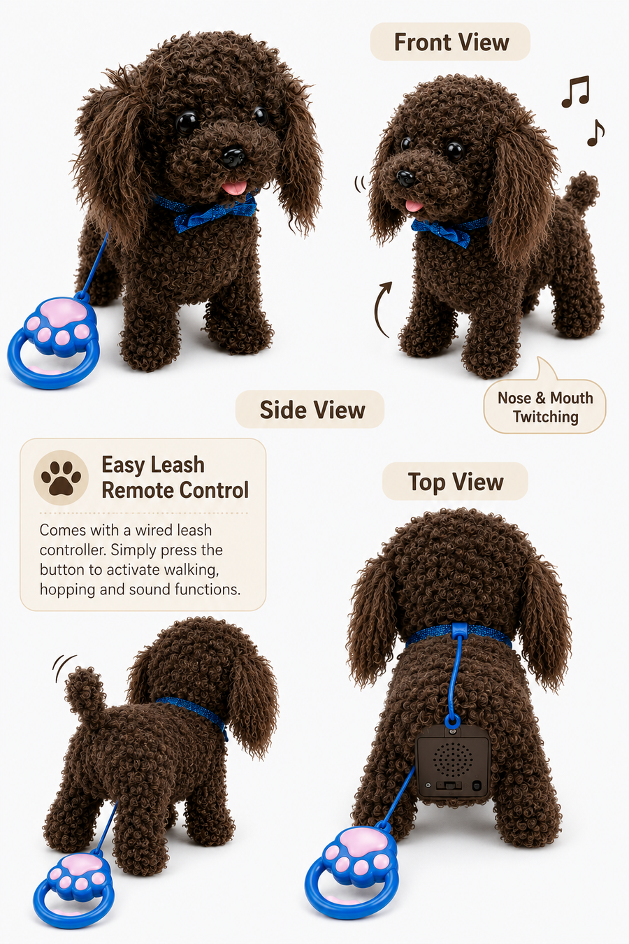 Walking Plush Dog Toy with Sound– Dark Brown