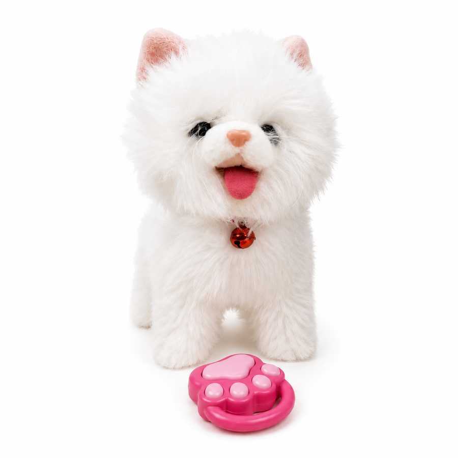 Walking Plush Cat Toy with Sound – White
