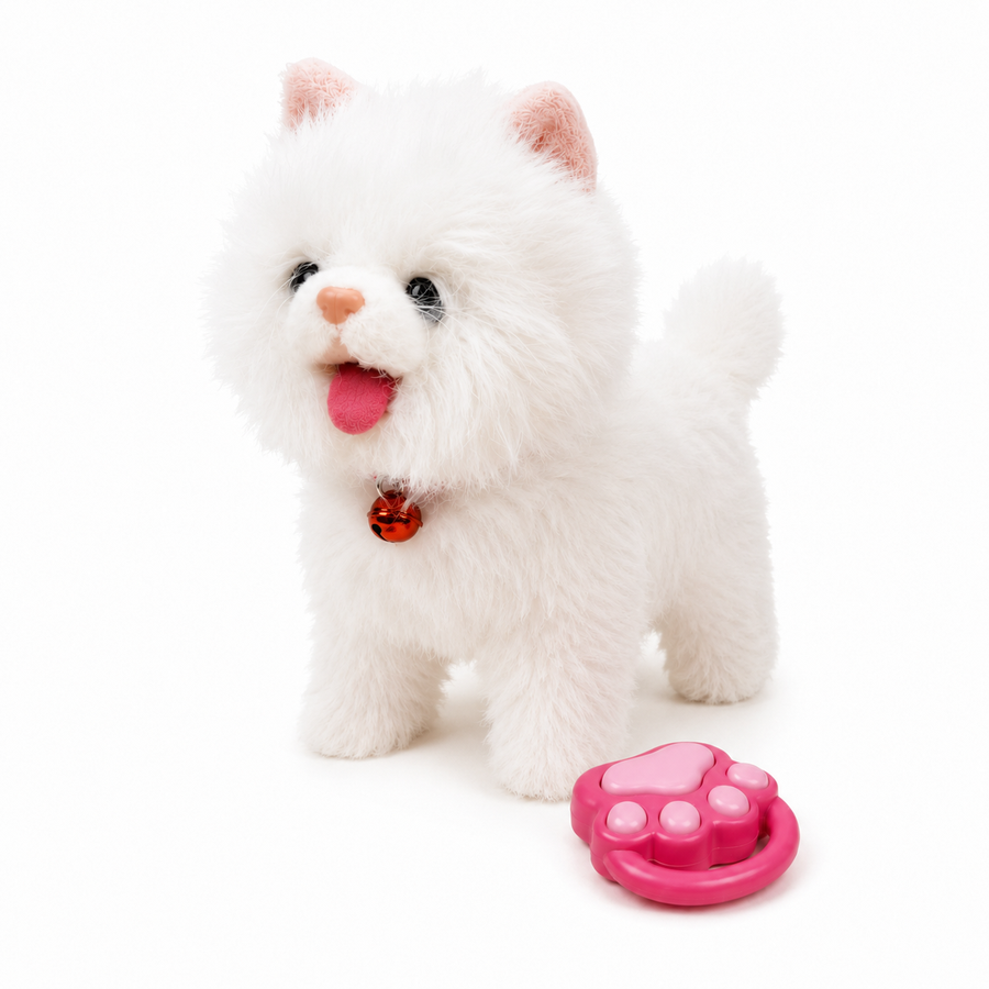 Walking Plush Cat Toy with Sound – White