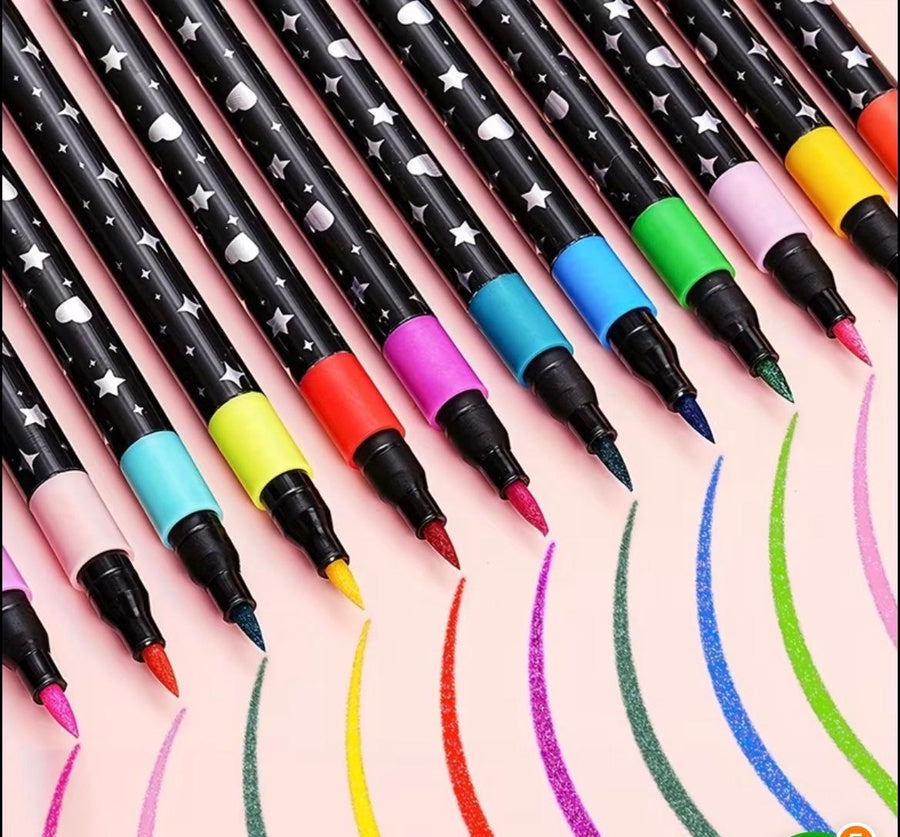 12PCS Glitter Dual Tip Marker Pen Set
