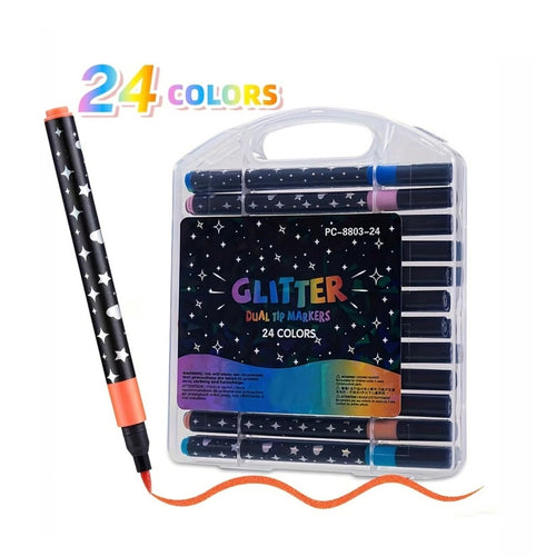 24PCS Glitter Dual Tip Marker Pen Set