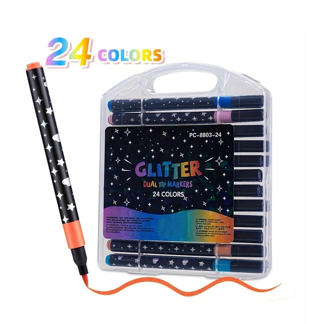 24PCS Glitter Dual Tip Marker Pen Set