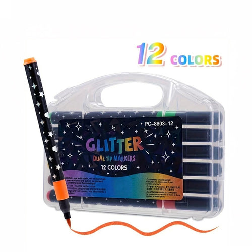 12PCS Glitter Dual Tip Marker Pen Set