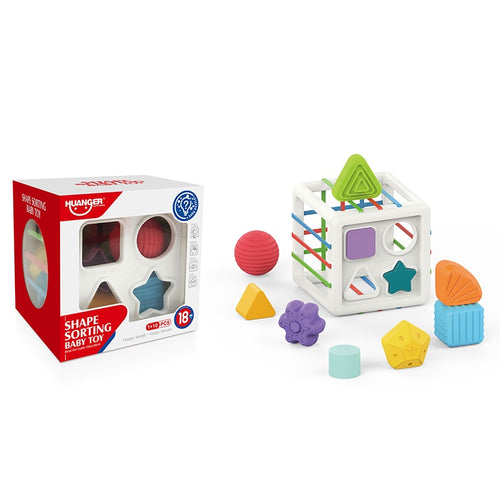 Huanger Shape Sorting Baby Toy Cube – 10 Pieces (18+ Months)