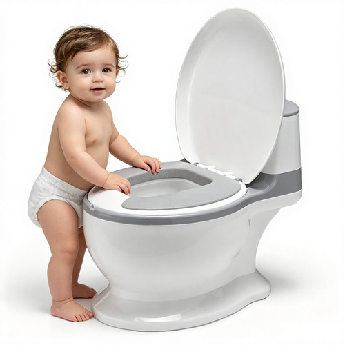 Kids Training Potty Toilet with Flush Sound & Lid – White/Grey