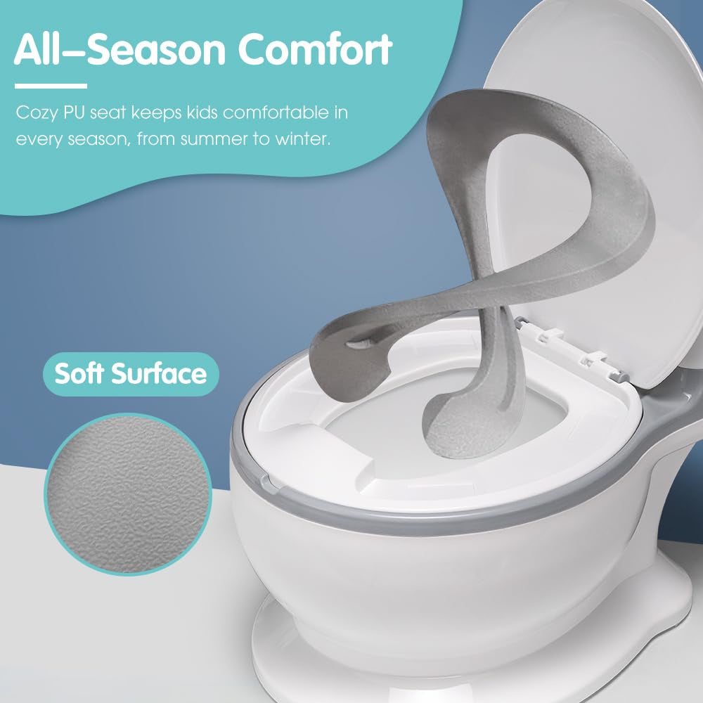 Kids Training Potty Toilet with Flush Sound & Lid – White/Grey