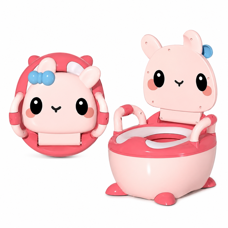 Kids Rabbit Potty Training Chair with Backrest & Handles – Pink