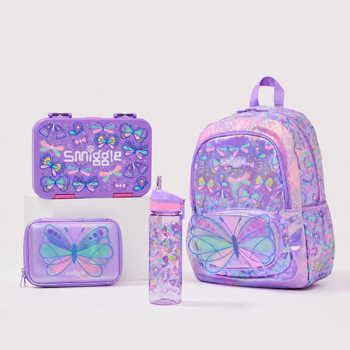 Original Smiggle 4-Piece Butterfly School Set – Backpack Size 17, Lunch Bag, Pencil Case & Water Bottle