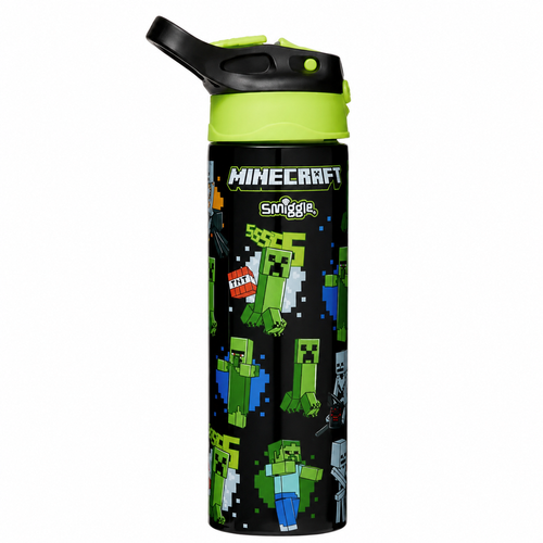 Original Smiggle Minecraft Kids Water Bottle 650ml with Straw