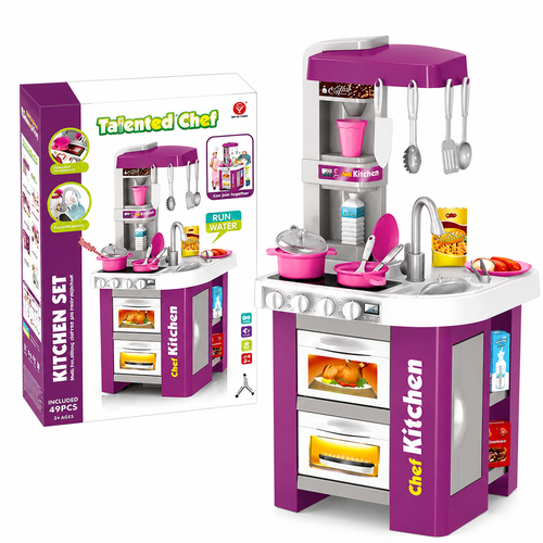 49-Piece Kids Pretend Play Kitchen Set with Lights & Sounds