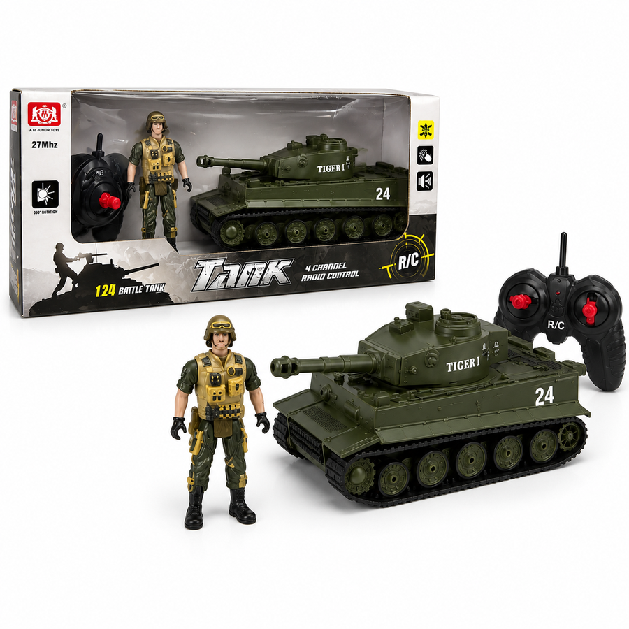 RC Battle Tank with Soldier Figure – 4 Channel Remote Control