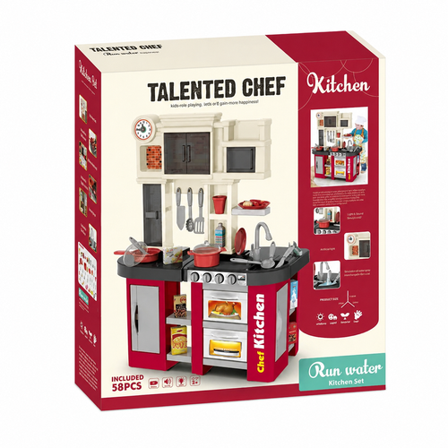 Talented Chef Kitchen Play Set with Running Water – 58 Pieces