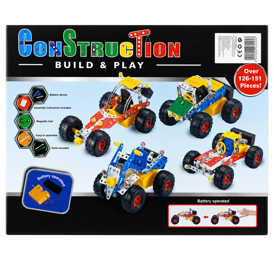 Construction Build & Play Metal Engineering Set – 126+ Pieces