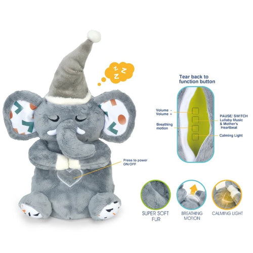 Breathing Elephant Plush Toy with Music & Calming Light