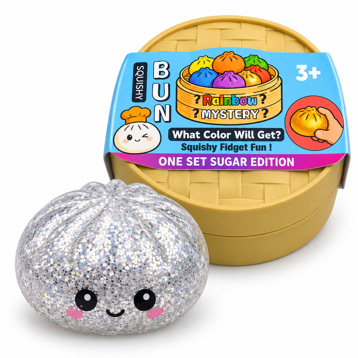 Dumpling Squishy – Rainbow Mystery Bun Glitter, Random Color