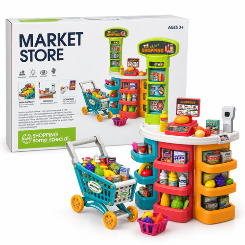 Kids Supermarket Checkout and Shopping Cart Playset