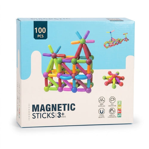 Magnetic Building Sticks & Balls – 100 Pieces