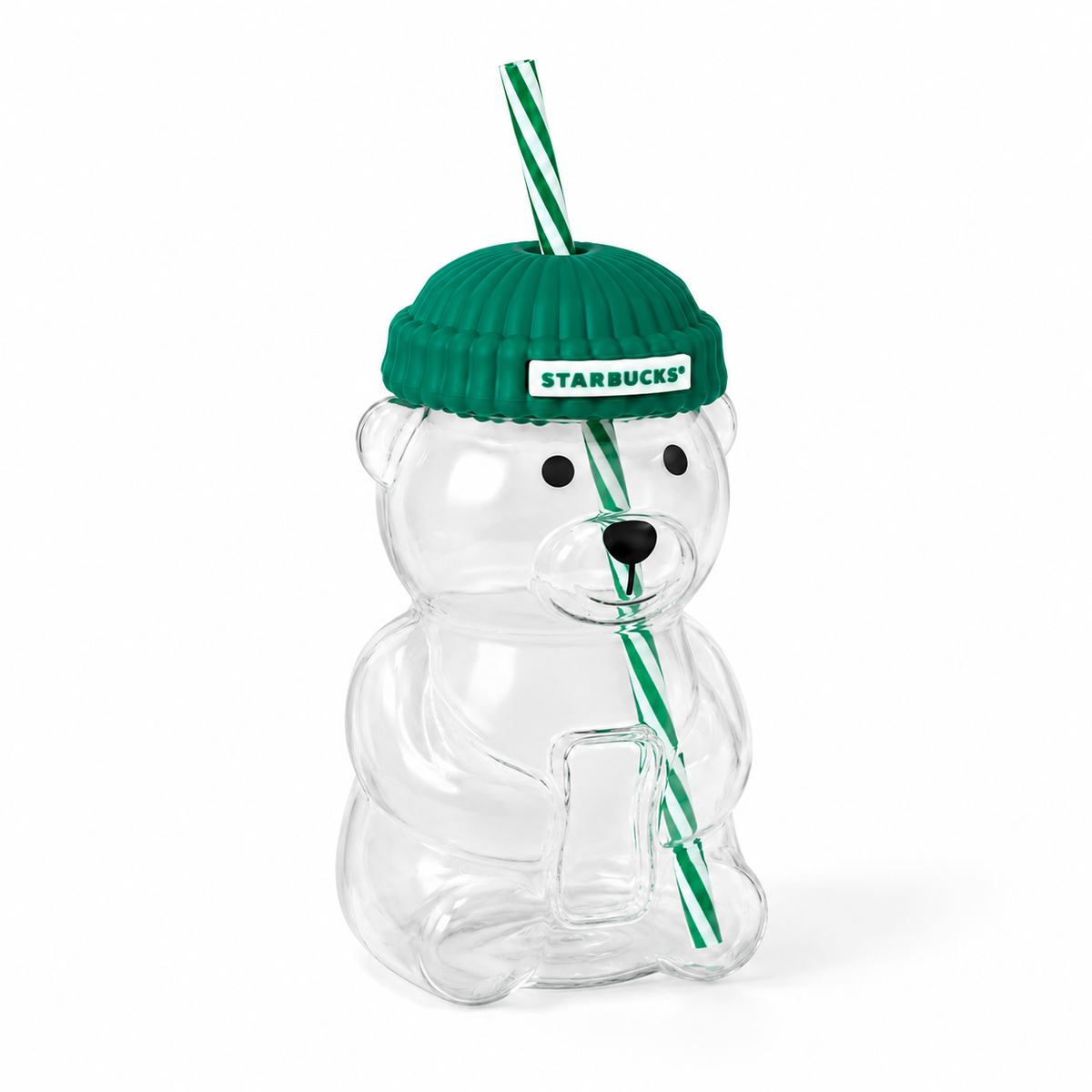 Starbucks Bear Glass Tumbler with Beanie Lid & Straw