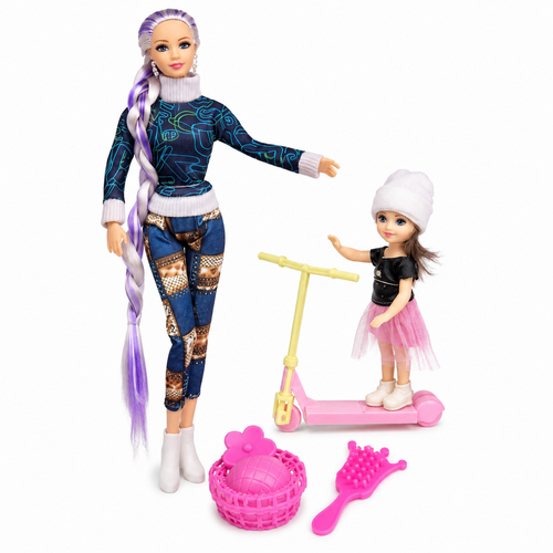 Fashion Doll & Baby Scooter Playset with Hair Accessories