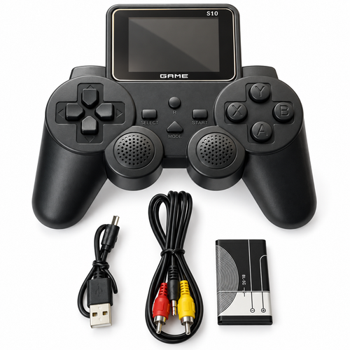 Rechargeable Handheld Game Console with Built-In Screen – Black