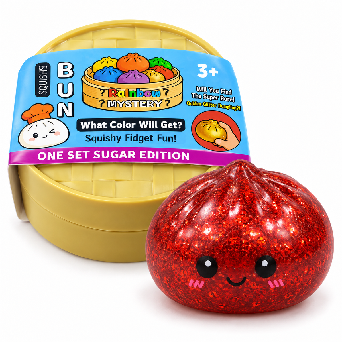 Dumpling Squishy – Rainbow Mystery Bun Glitter, Random Color