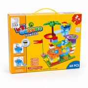 68-piece motorized marble run building blocks set in retail box