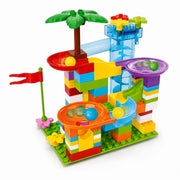 Colorful 68-piece marble run building blocks set with tracks and balls