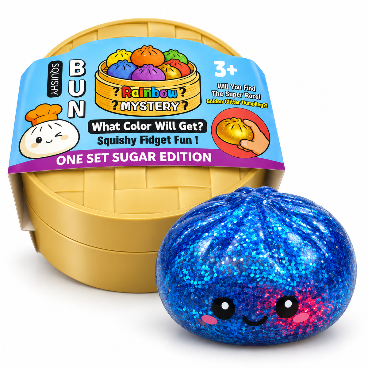 Dumpling Squishy – Rainbow Mystery Bun Glitter, Random Color