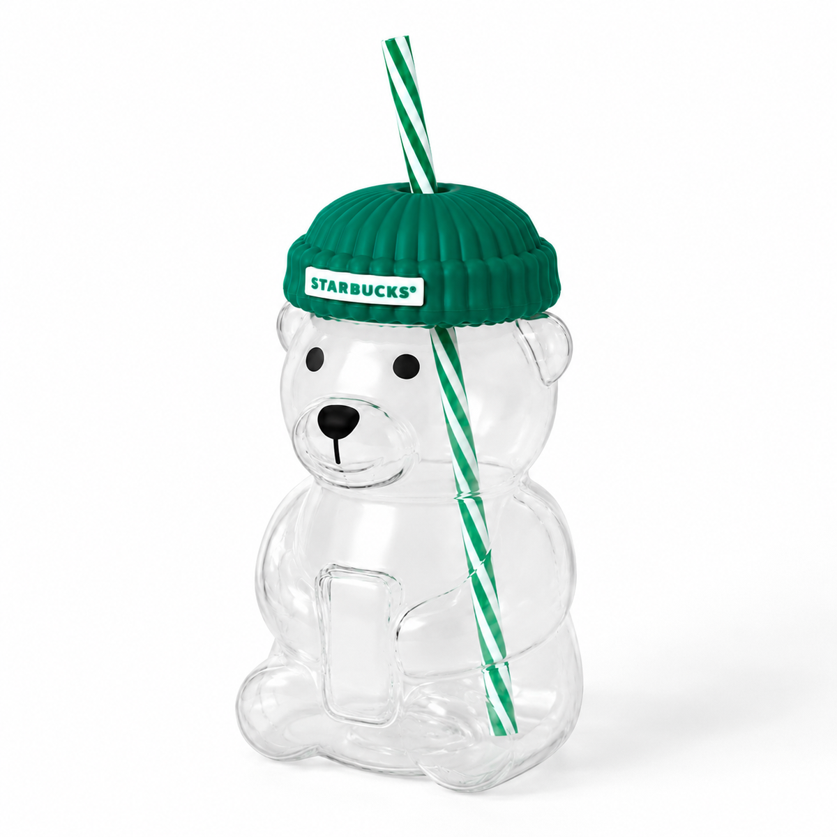 Starbucks Bear Glass Tumbler with Beanie Lid & Straw