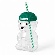 Starbucks Bear Glass Tumbler with Beanie Lid & Straw