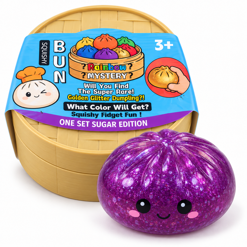 Dumpling Squishy – Rainbow Mystery Bun Glitter, Random Colors