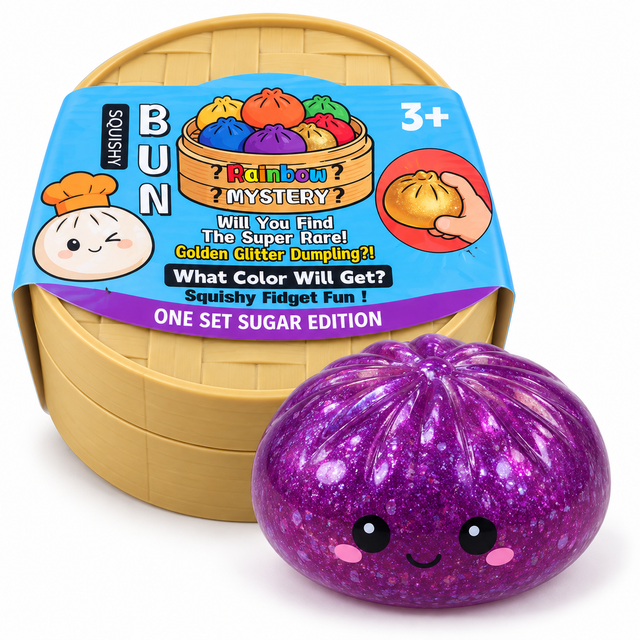 Dumpling Squishy – Rainbow Mystery Bun Glitter, Random Colors