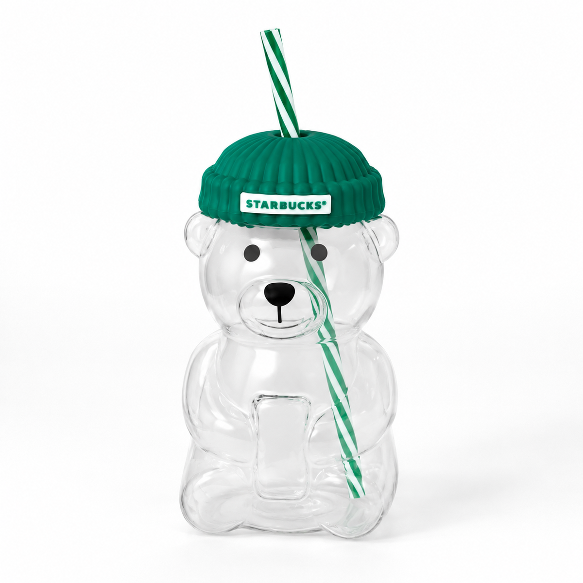 Starbucks Bear Glass Tumbler with Beanie Lid & Straw