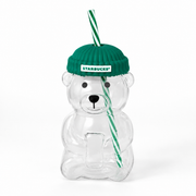 Starbucks Bear Glass Tumbler with Beanie Lid & Straw