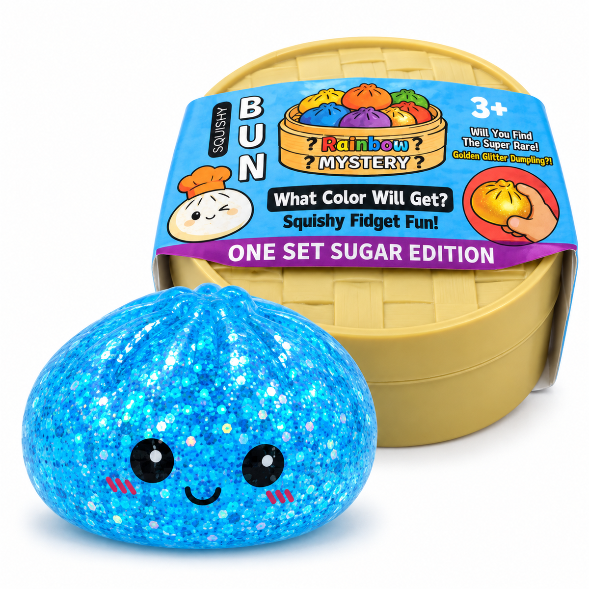 Dumpling Squishy – Rainbow Mystery Bun Glitter, Random Color
