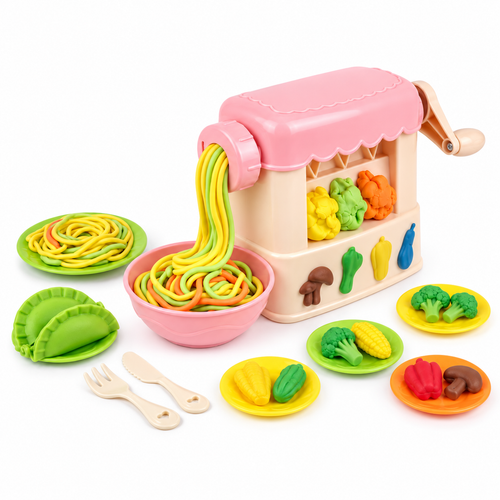 Pink Play Dough Noodle Maker Set with Food Molds