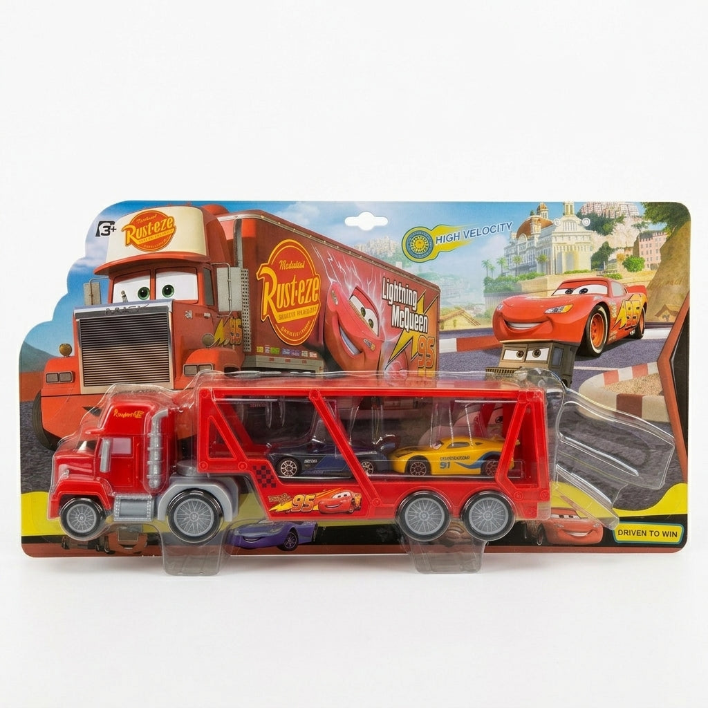Red Car Carrier Truck Set with 2 Cars