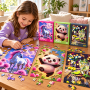 Triple Puzzle Party – Unicorn, Panda & Lime | 3 × 300 Pieces