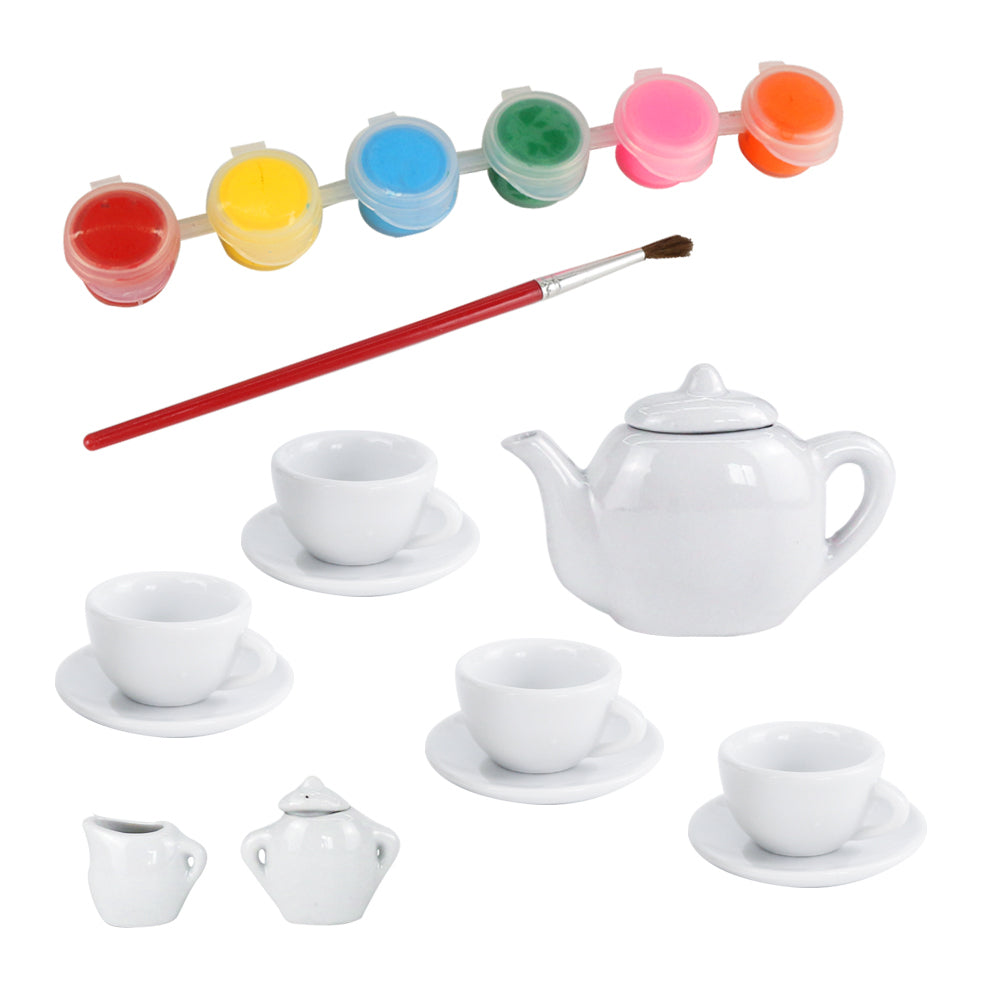 Painted Ceramics Tea Set for Kids – 15 Pieces