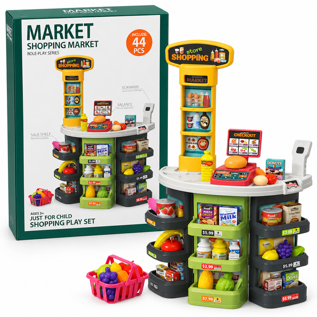 Kids Supermarket Checkout Playset with Hand Basket