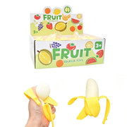 Banana fruit squeeze toy display box and squeeze demonstration
