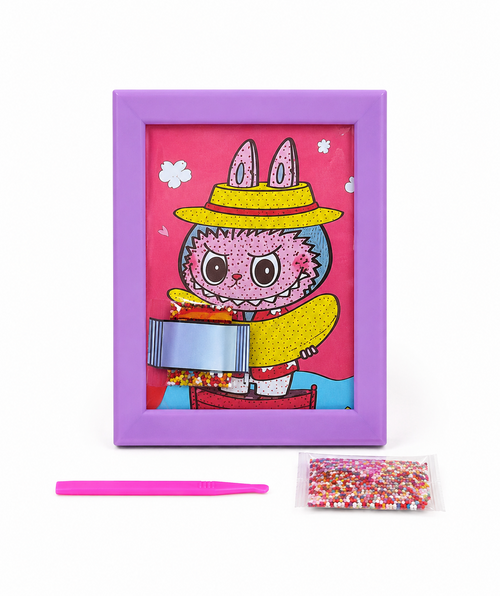 Labubu The Monsters Banana Hat Rhinestone Picture Art Kit with Purple Frame
