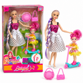 Beigirl Doll Duo with Pink Hair Scooter