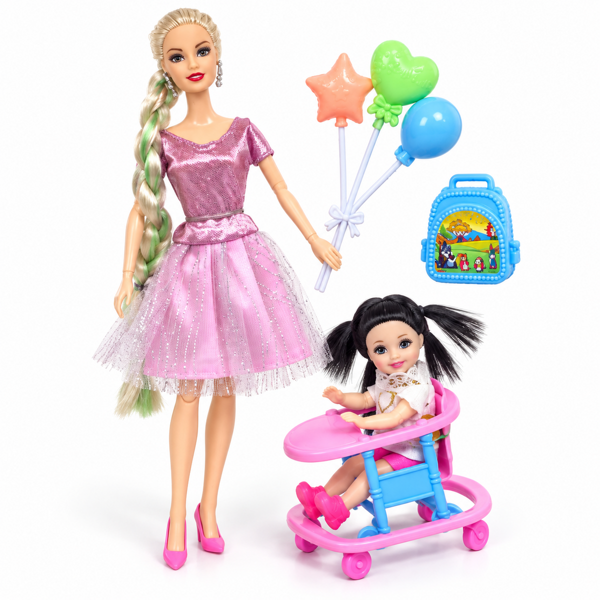 Beigirl Mother & Daughter Doll Set with Baby Walker out of box