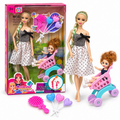 Beigirl Mother & Daughter Doll Set with Stroller