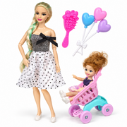 Beigirl Mother & Daughter Doll Set with Stroller out of box