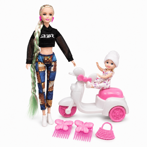 Fashion Doll & Baby Scooter Playset with Hair Accessories