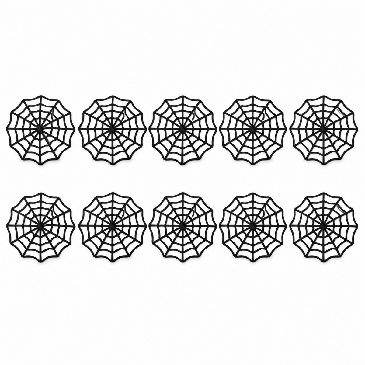 Ten black spiderweb Halloween decorations